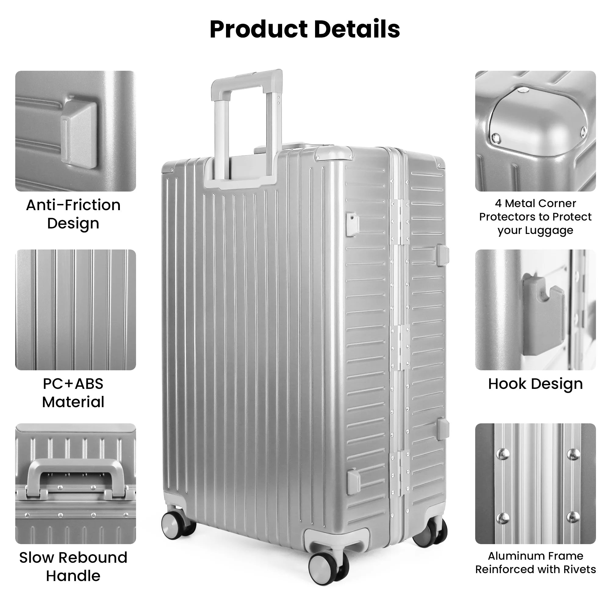 Trolley Luggage 20inch 28inch High Quality Aluminum Frame Rolling Suitcase Carry-On Luggage With Spinner Wheels & TSA Lock