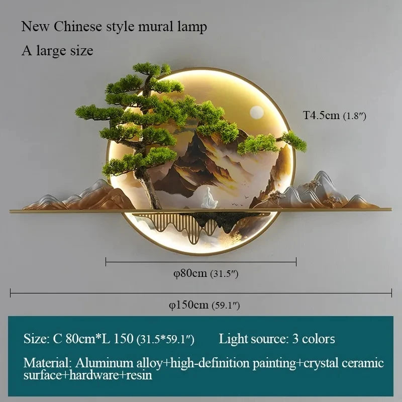 Modern Chinese Picture Creative Landscape Picture Lamp Home Decor Living Room Study Bedroom Wall 3d wall painting with lights