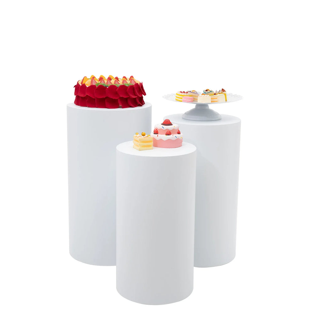 3 Pcs Round Cylinder Pedestal Stand For Wedding Party Display Stand Decor White