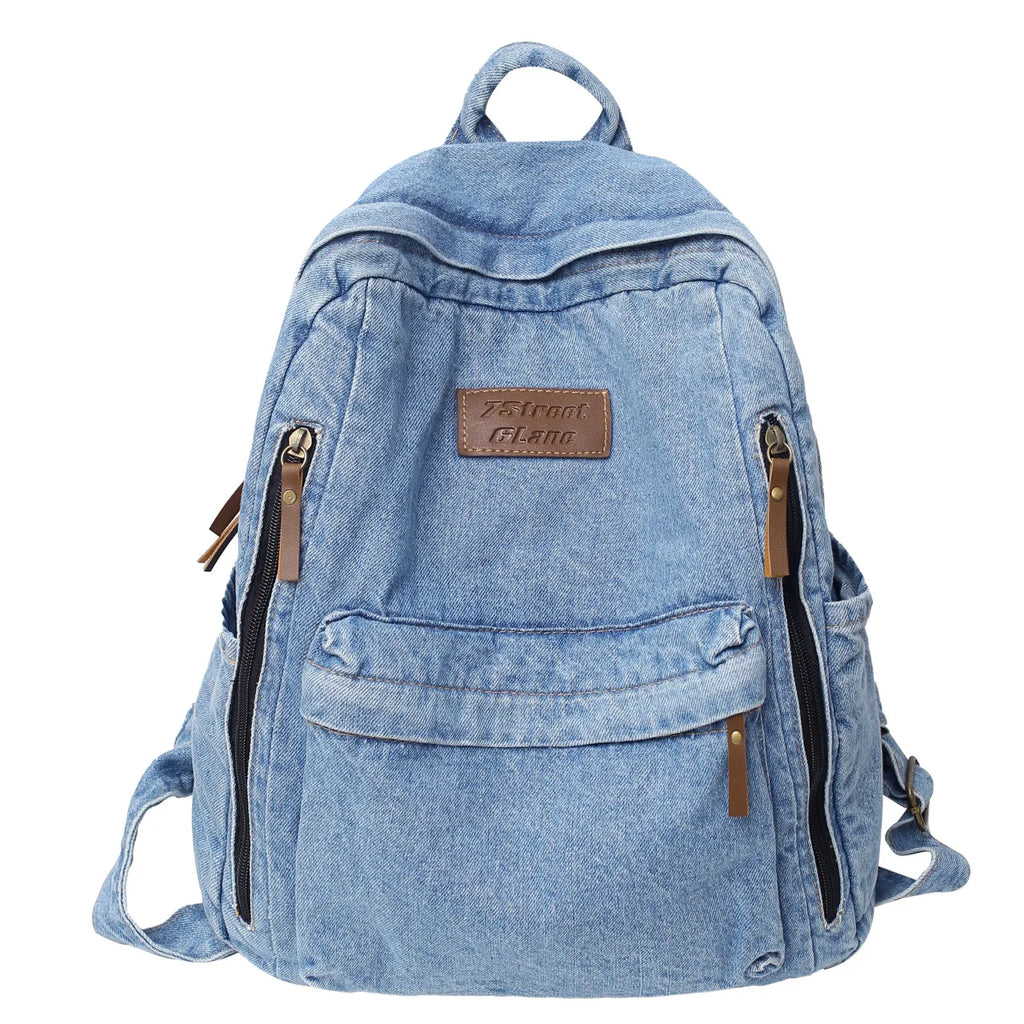 Multi Pockets Large Capacity Rucksack Mochila De Escola Feminina Denim Fashion Backpacks for School Trend Student Jeans Bag