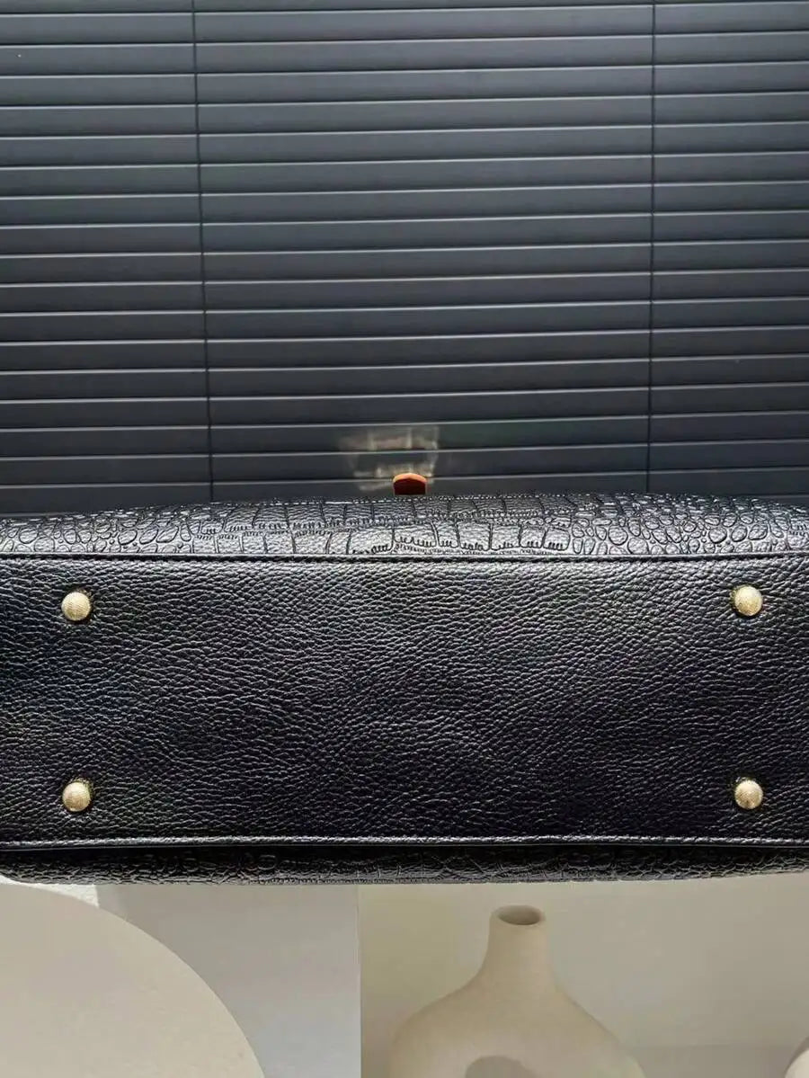 Crocodile-Embossed PU Leather Top-Handle Bag for Women, Large Capacity Office Bag