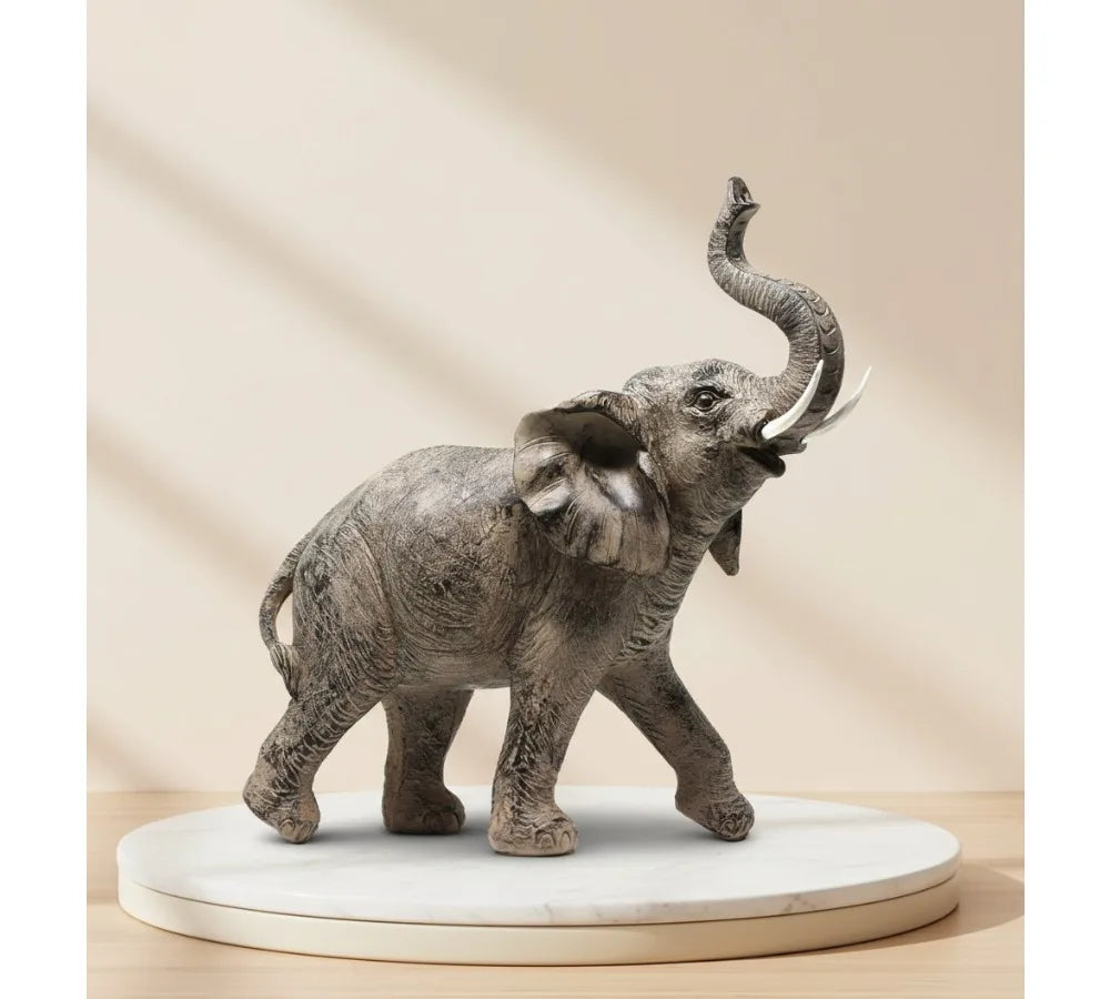 Large 13" African Elephant Statue with Trunk Up, Home Decor Sculpture for Women, Gift for Elephant Lovers