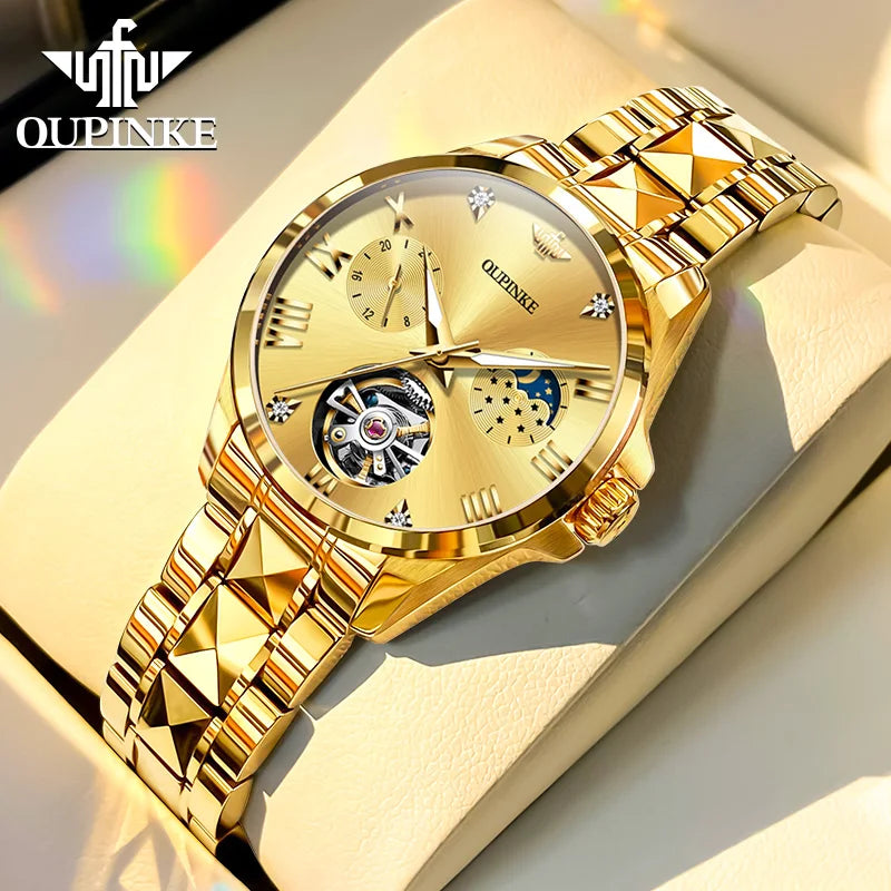 OUPINKE 3202 Women Watch Original Tungsten Steel Moon Phase Waterproof Watch Luxury Swiss Brand Women Automatic Mechanical Watch