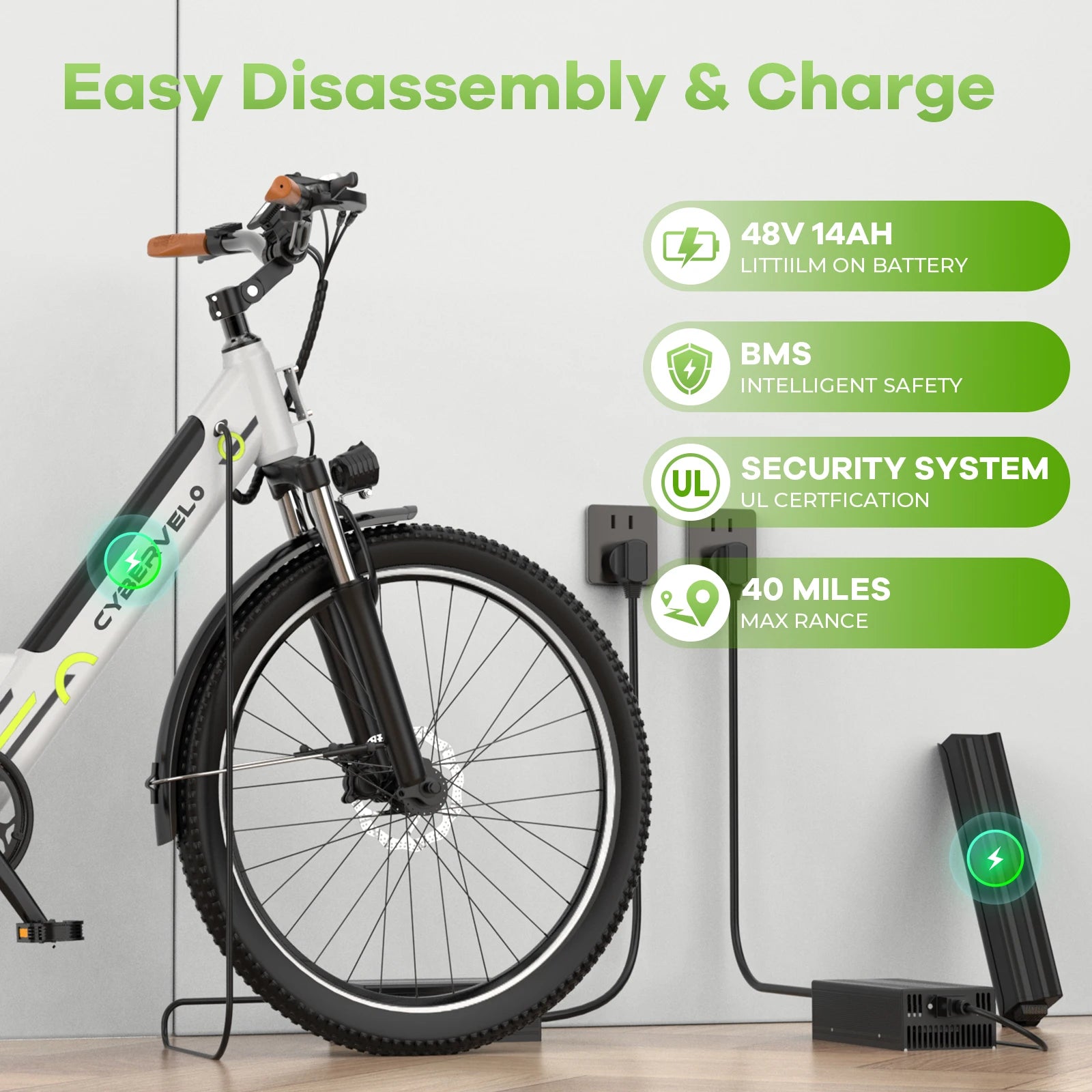 1000W Peak Electric Bike for Adults, 26 Inch Step-Thru Urban Commuter Ebike, Built-in Removable Battery 7-Speed Daily City Travel Cybervelo EK2