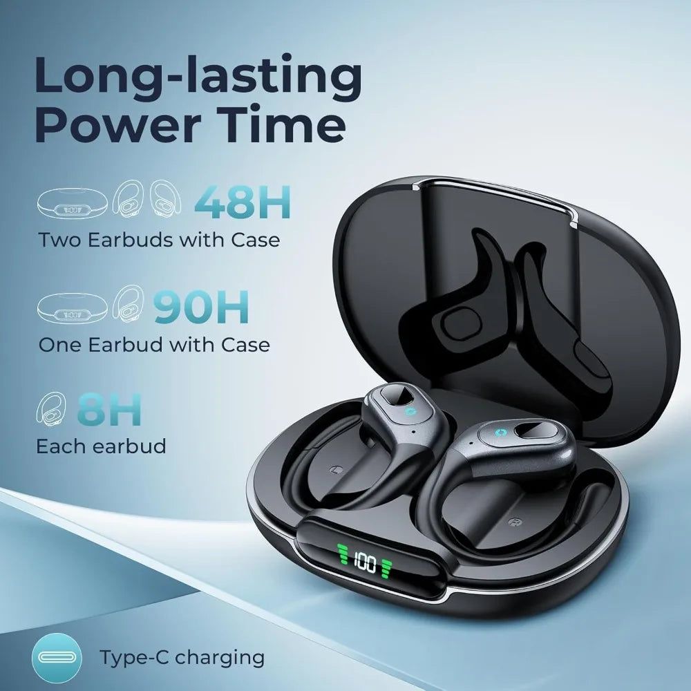 Active Noise Cancelling Wireless Earbuds with 90Hrs Playback, Stereo Bass, IPX7 Waterproof for Sports Running Gym Black