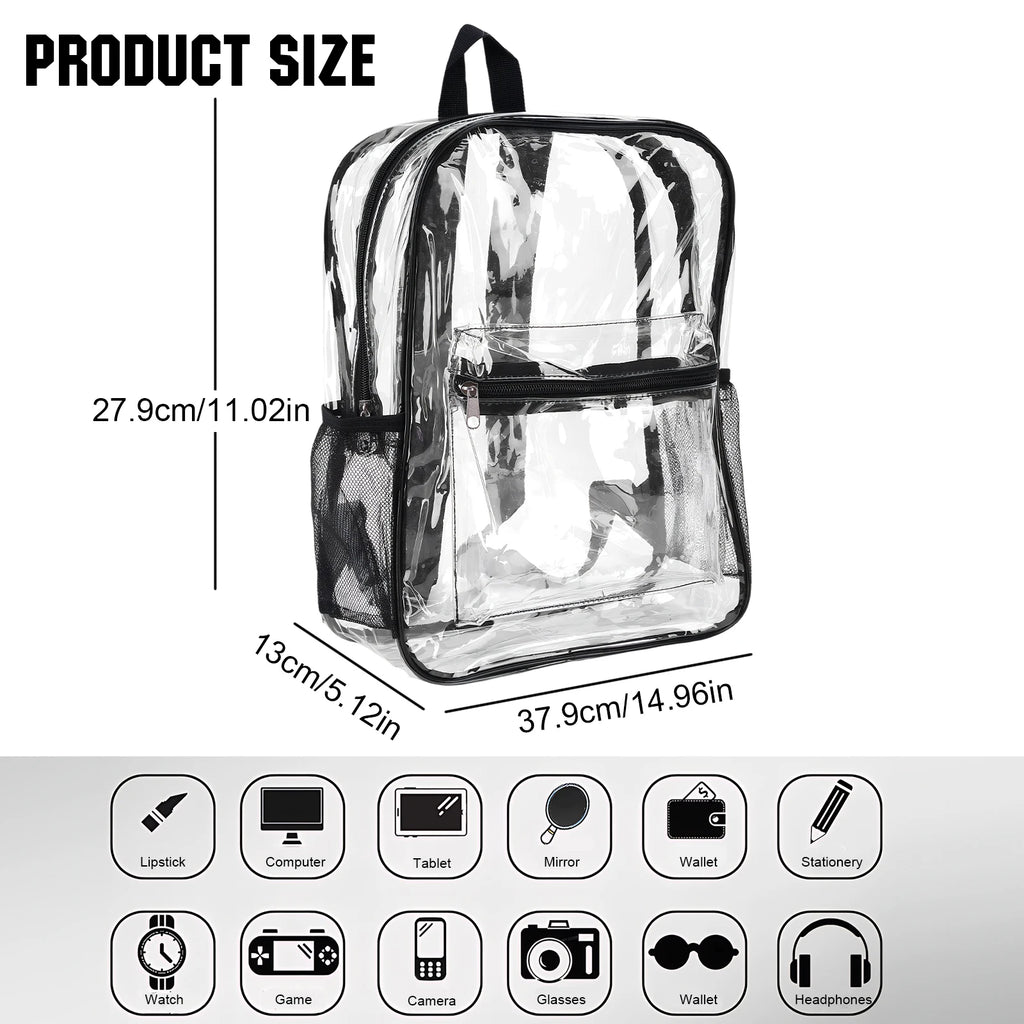 50 Pack PVC Clear Backpack Bulk Waterproof 15 Inch Transparent Bookbags for College Travel Sport Work Stadium Approved