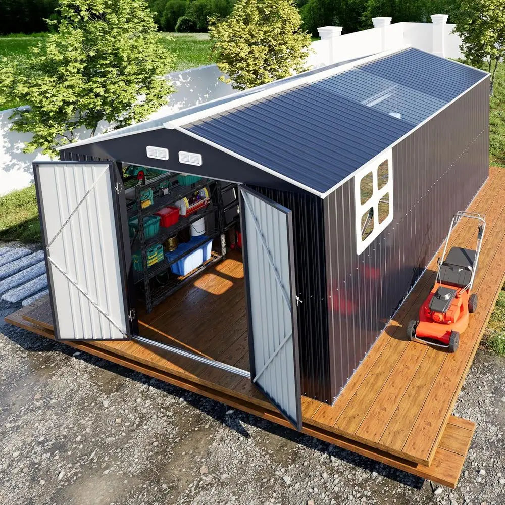 10x16 Large Galvanized Steel Garden Shed with Custom Skylight and Reinforced Structure
