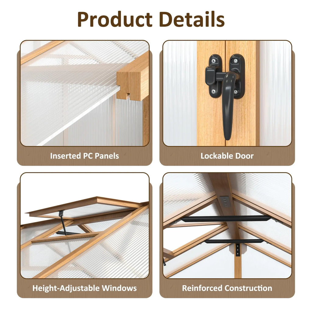 VIWAT Multiple Sizes Wooden Greenhouse, 6x8~8x16FT Wooden Greenhouse Vent Roof UV Protection for Backyard Garden Patio