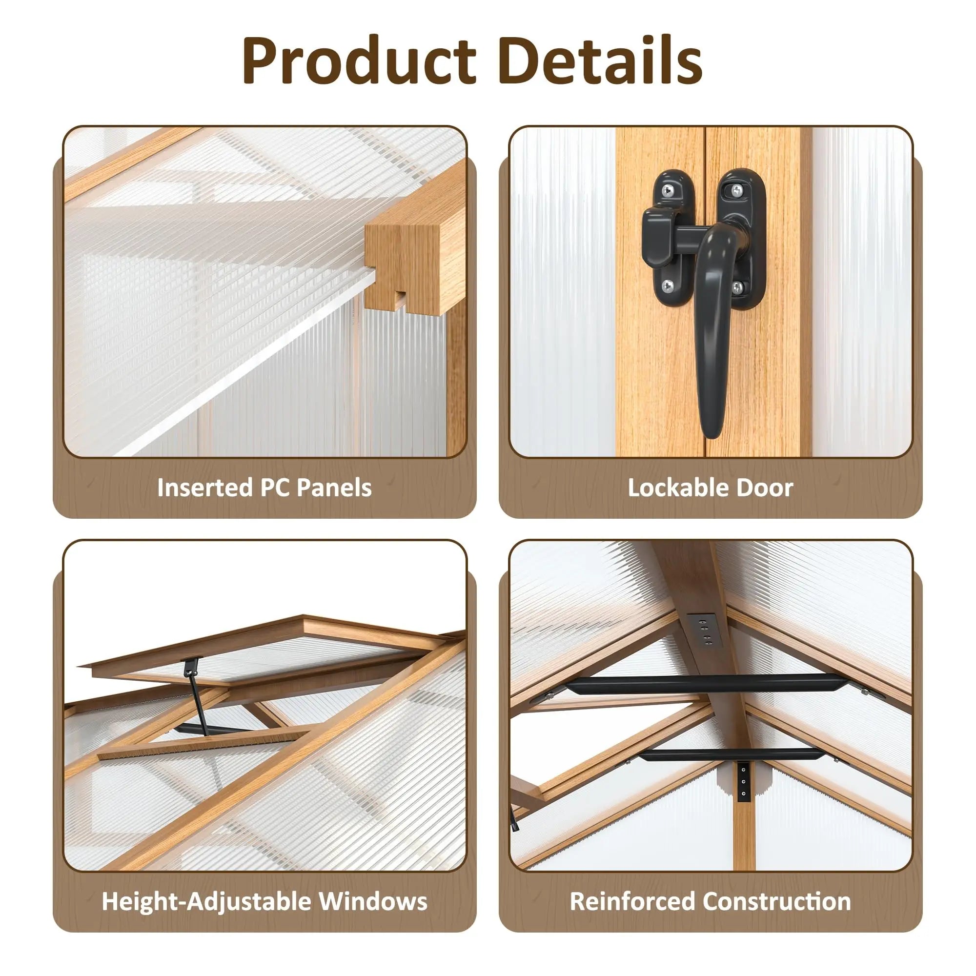 VIWAT Multiple Sizes Wooden Greenhouse, 6x8~8x16FT Wooden Greenhouse Vent Roof UV Protection for Backyard Garden Patio