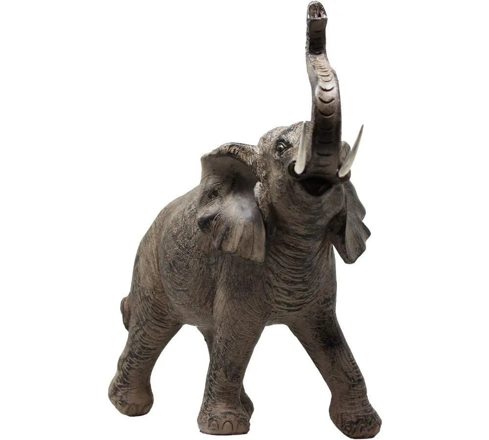 Large 13" African Elephant Statue with Trunk Up, Home Decor Sculpture for Women, Gift for Elephant Lovers
