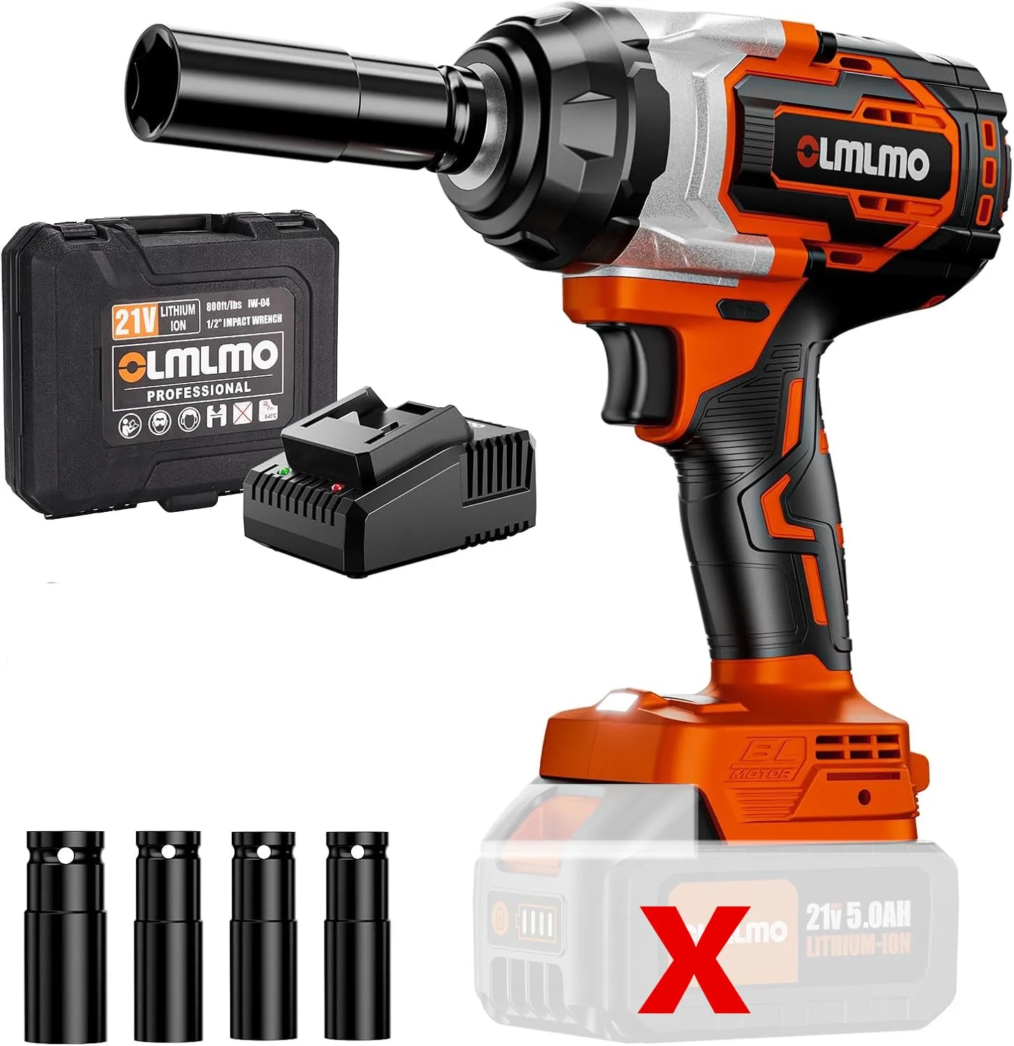 OLMLMO Impact Professional Wrench 1100N.m Screwdriver Socket Lithium Battery Electric Cordless High Speed Car Truck Repair Power