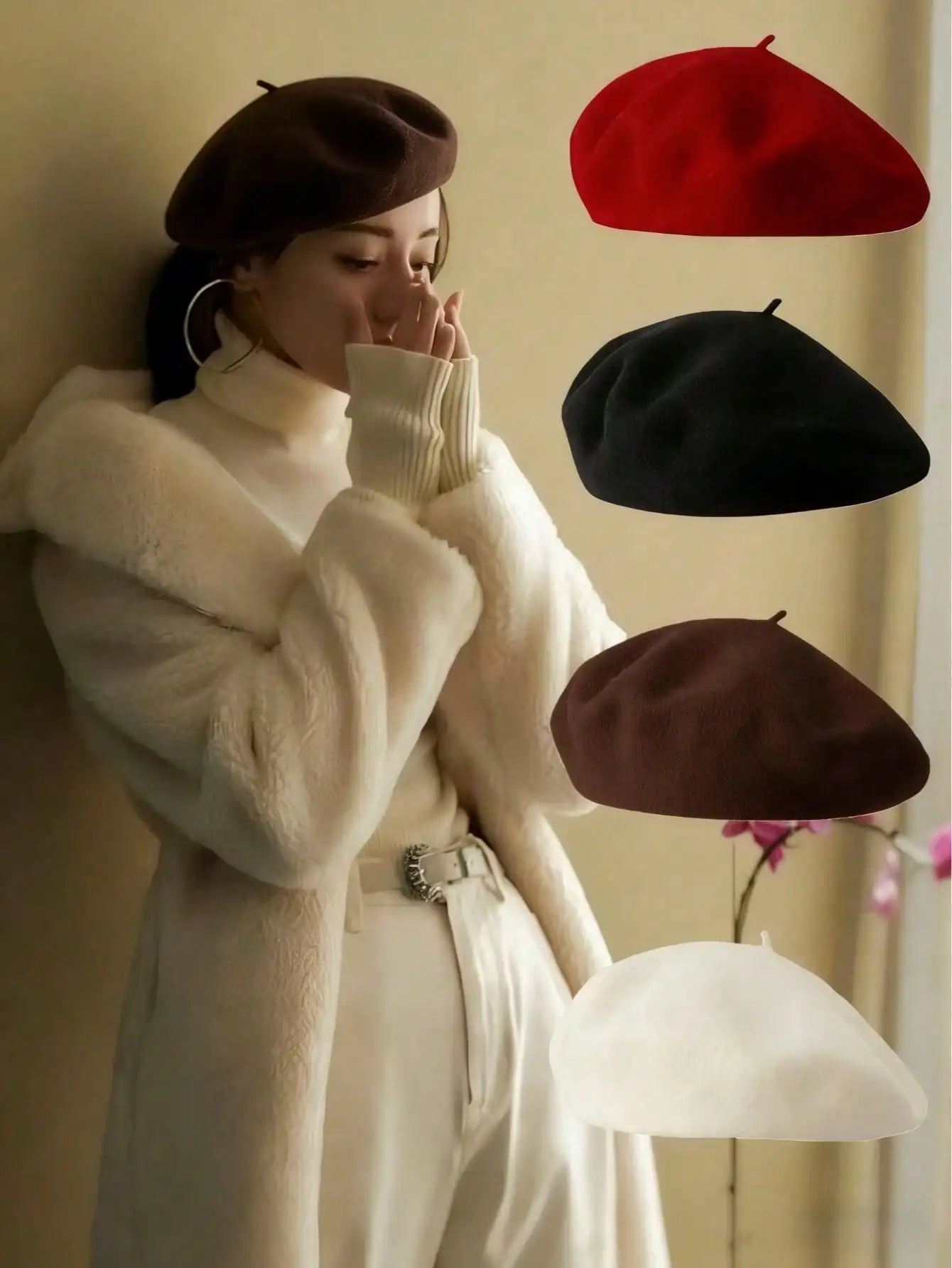 Women's Monochrome Pumpkin Wool Beret, Korean-Japanese Holiday Gift Cap