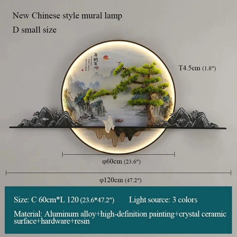 Modern Chinese Picture Creative Landscape Picture Lamp Home Decor Living Room Study Bedroom Wall 3d wall painting with lights