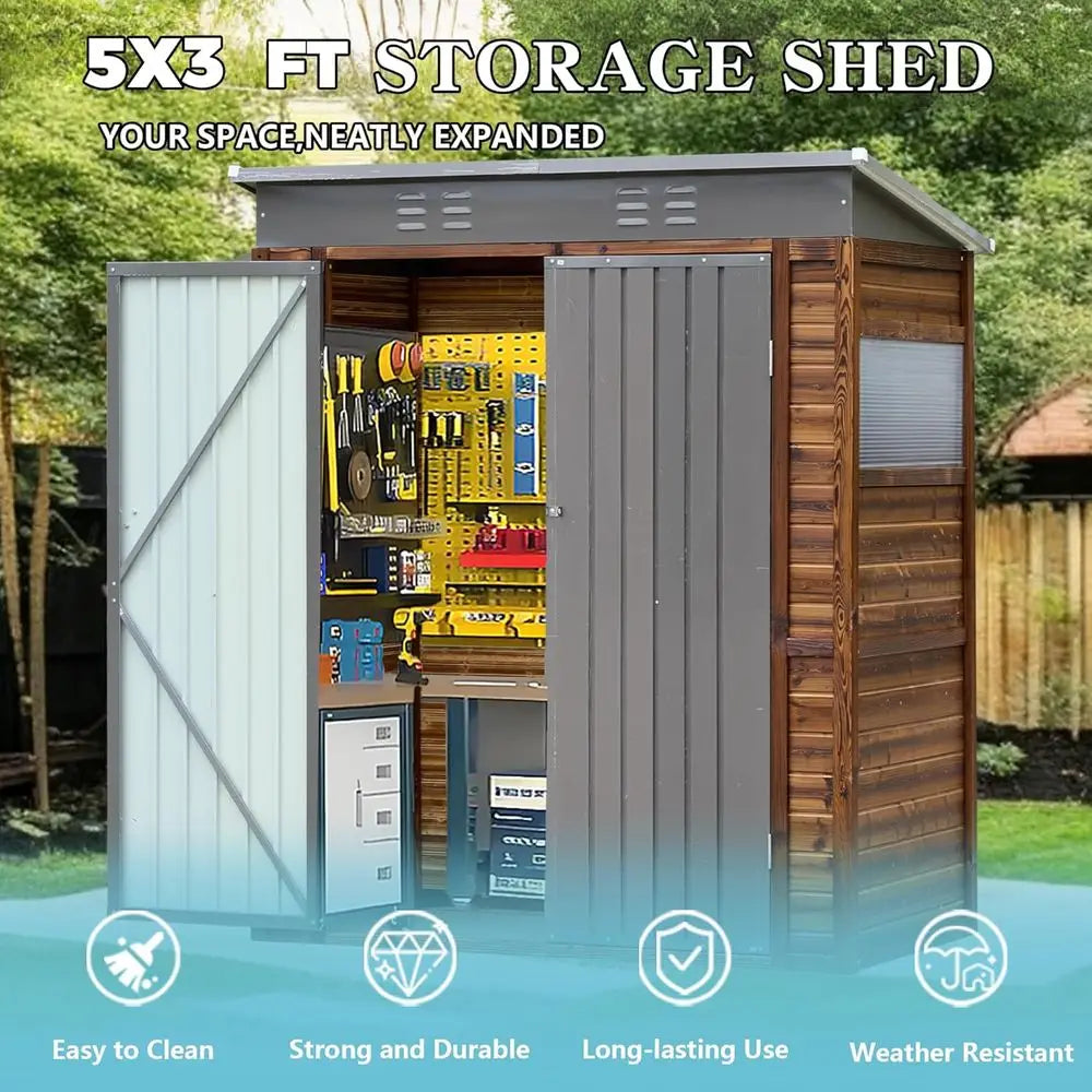 3x5 Outdoor Wooden Storage Shed with Windows, Ventilated, Ideal for Garden Tools and Patio Accessories