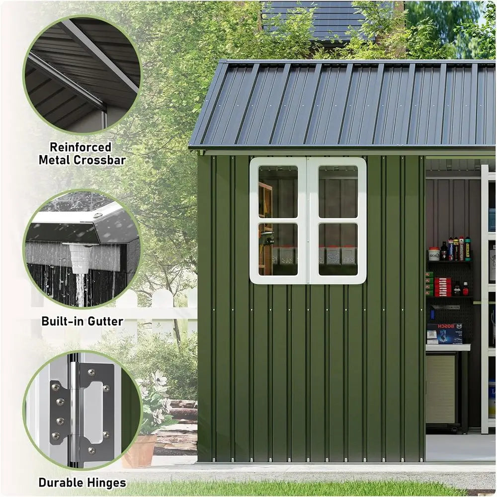 10 x 12 Outdoor Storage Shed with Lockable Door and 2 Windows, Grey/White for Garden and Patio