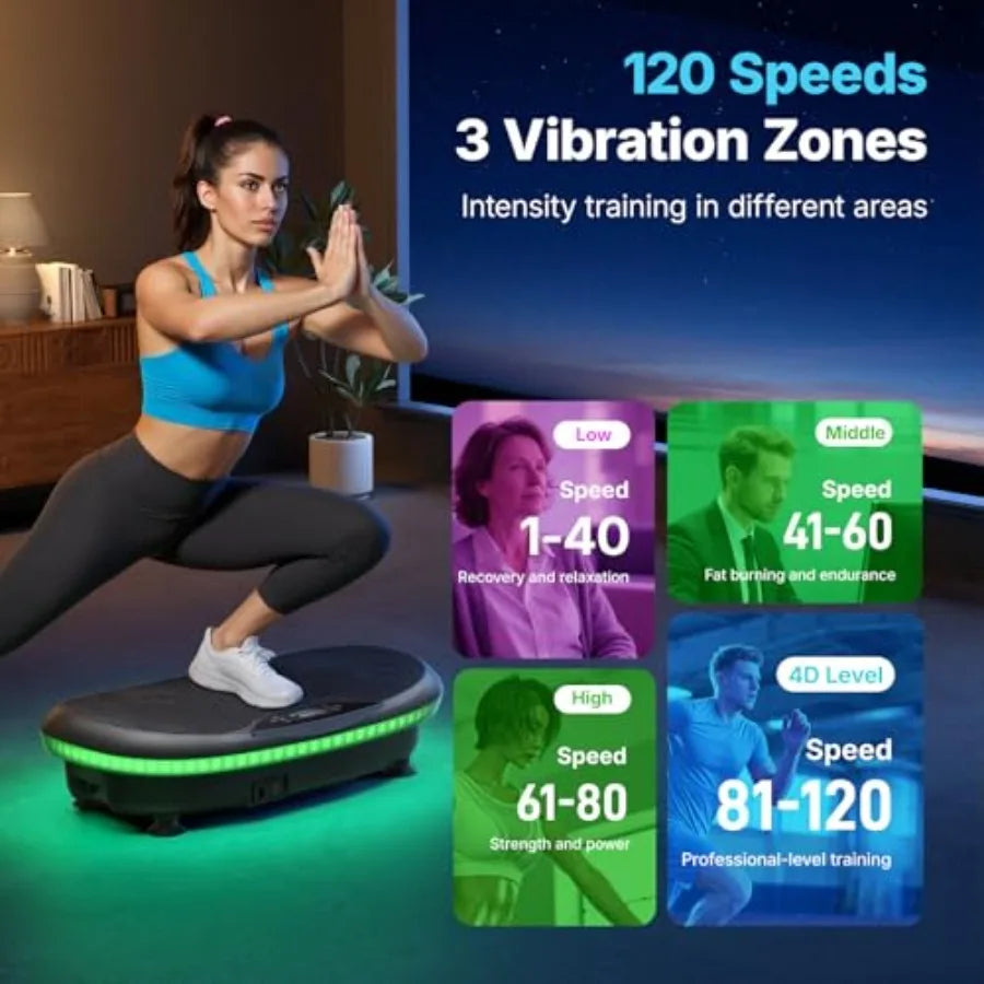 MERACH 4D Vibration Plate Exercise Machine for Home Fitness with Bluetooth Light Pull Cord Whole Body Workout Vibrating Platfor