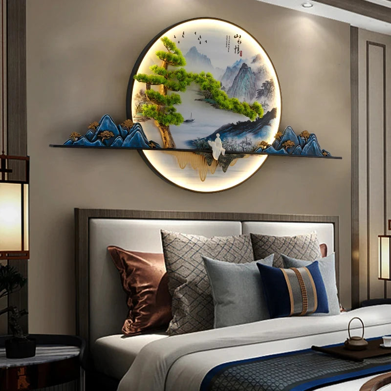 Modern Chinese Picture Creative Landscape Picture Lamp Home Decor Living Room Study Bedroom Wall 3d wall painting with lights