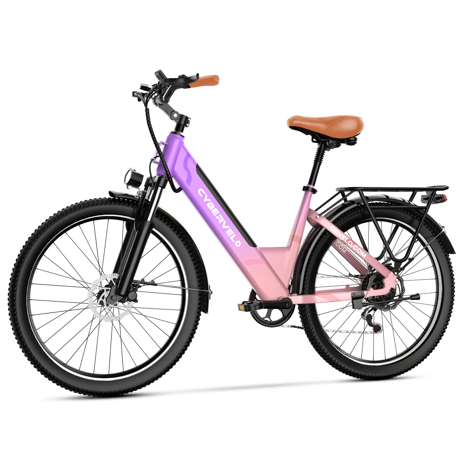 1000W Peak Electric Bike for Adults, 26 Inch Step-Thru Urban Commuter Ebike, Built-in Removable Battery 7-Speed Daily City Travel Cybervelo EK2