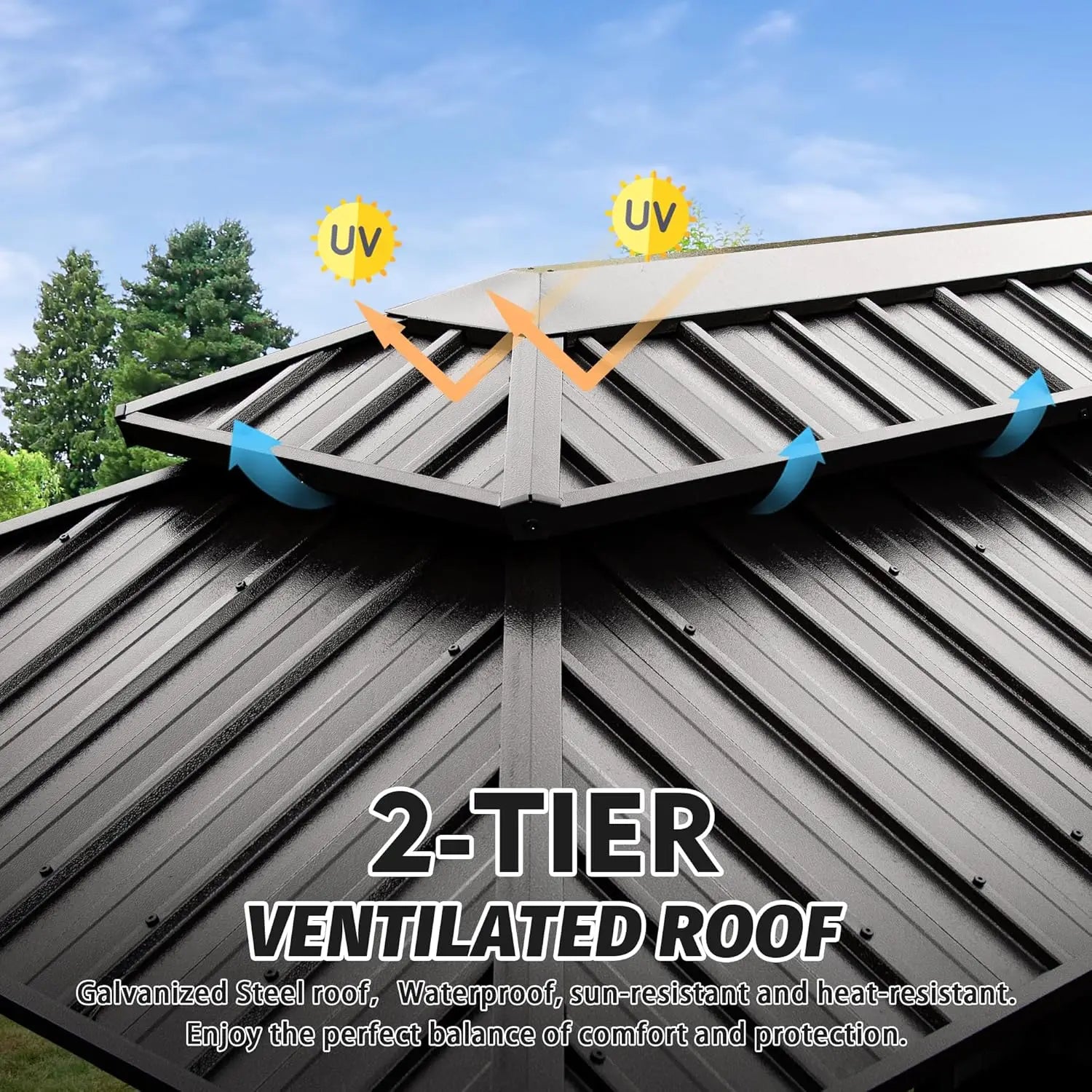 6x10ft Hardtop Grill Gazebo Outdoor Bbq Canopy Double Galvanized Steel Roof Patio Cabinets Ceiling Hooks Backyard Lawn Garden Br