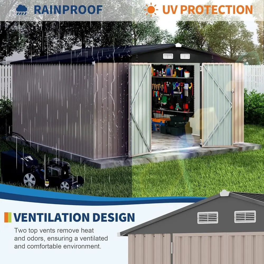 12x12 Outdoor Metal Storage Shed, Secure Lockable Door, Garden & Patio Utility Building with Air Vent