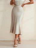 Aveloria Modichic Pleated Satin Skirt,Ladies Elegant Ruched,Zipper Long Regular Fit Natural Beige