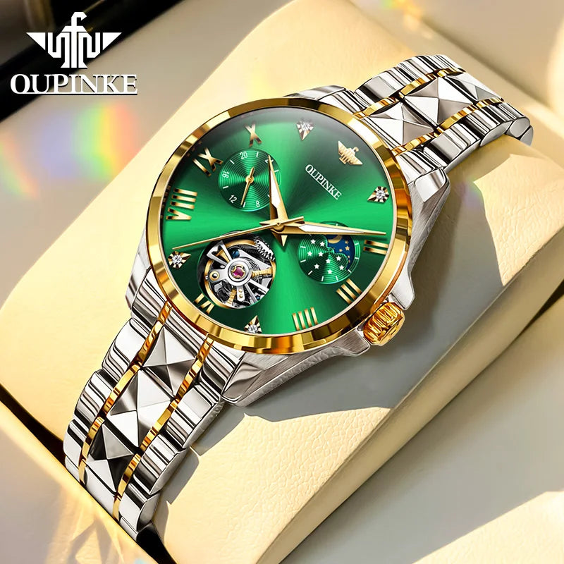 OUPINKE 3202 Women Watch Original Tungsten Steel Moon Phase Waterproof Watch Luxury Swiss Brand Women Automatic Mechanical Watch