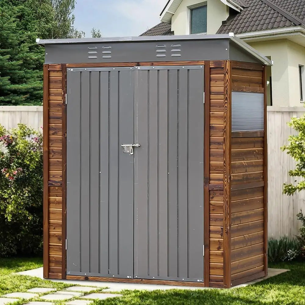 3x5 Outdoor Wooden Storage Shed with Windows, Ventilated, Ideal for Garden Tools and Patio Accessories