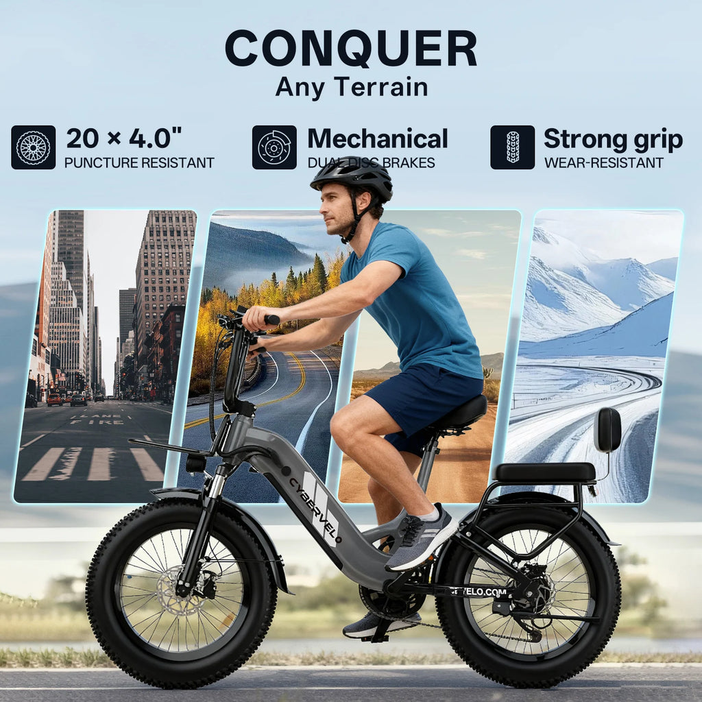 1500W Peak 20 Inch Wide Fat Tire Step-Thru Ebike, Original Shimano 7-Speed Shift, 48V 20Ah Detachable Battery, Long Range Urban Daily Commute Adult Electric Bicycle EK12