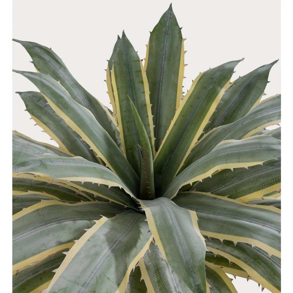 32 Inch Tall Large Faux Agave Plant with Two-Tone Sawtooth Edged Leaves; Planted in Black Pot with Real Stone Pebbles