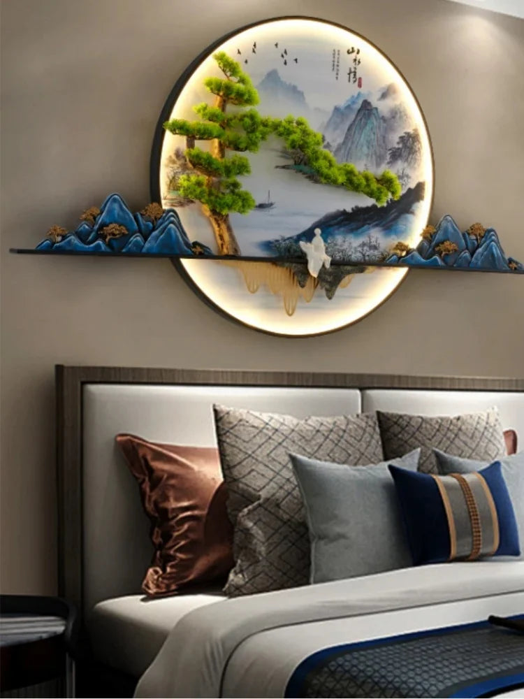 Modern Chinese Picture Creative Landscape Picture Lamp Home Decor Living Room Study Bedroom Wall 3d wall painting with lights