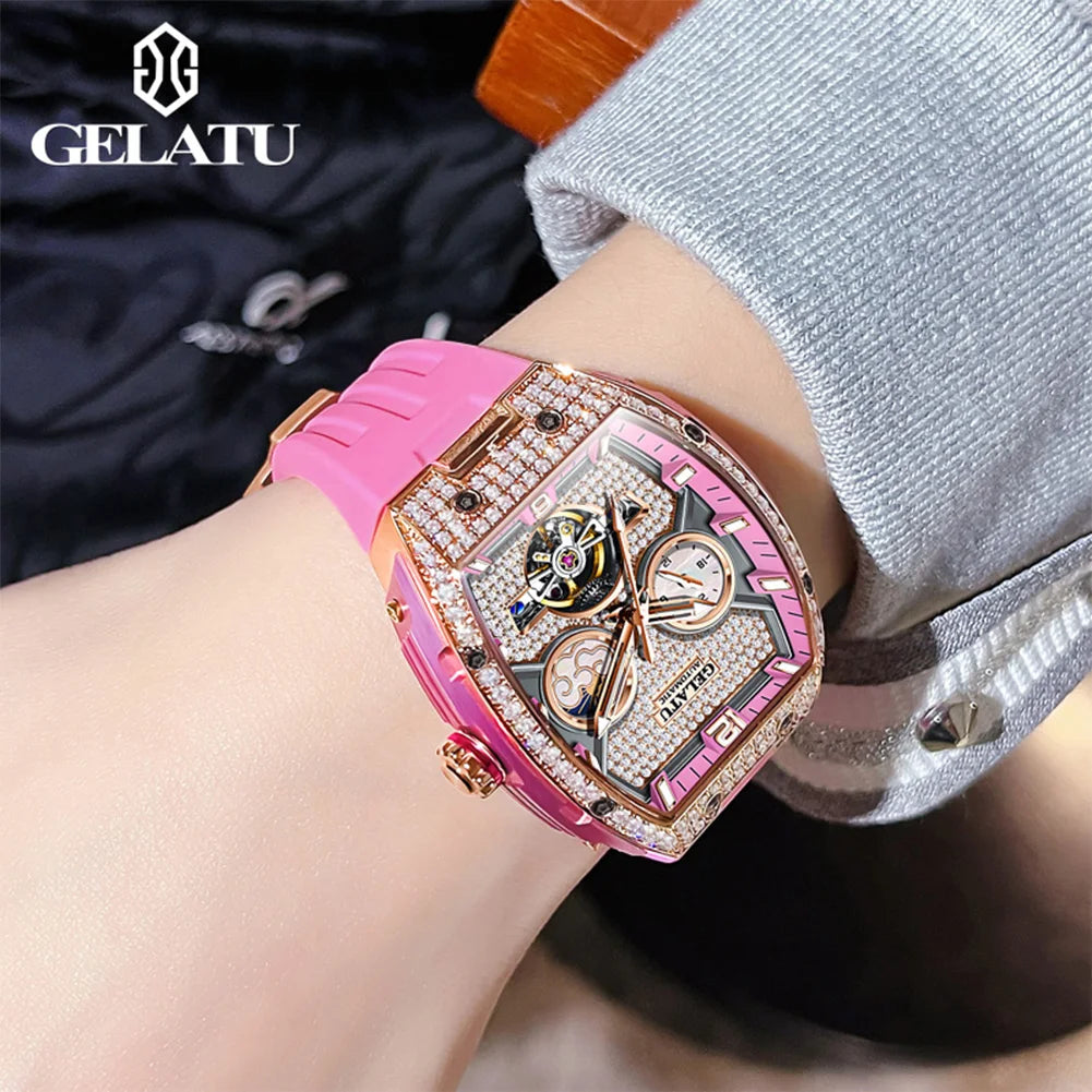 GELATU beautiful ladies' watches waterproof Diamond dial Automatic mechanical watch for women skeleton genuine brand wristwatch