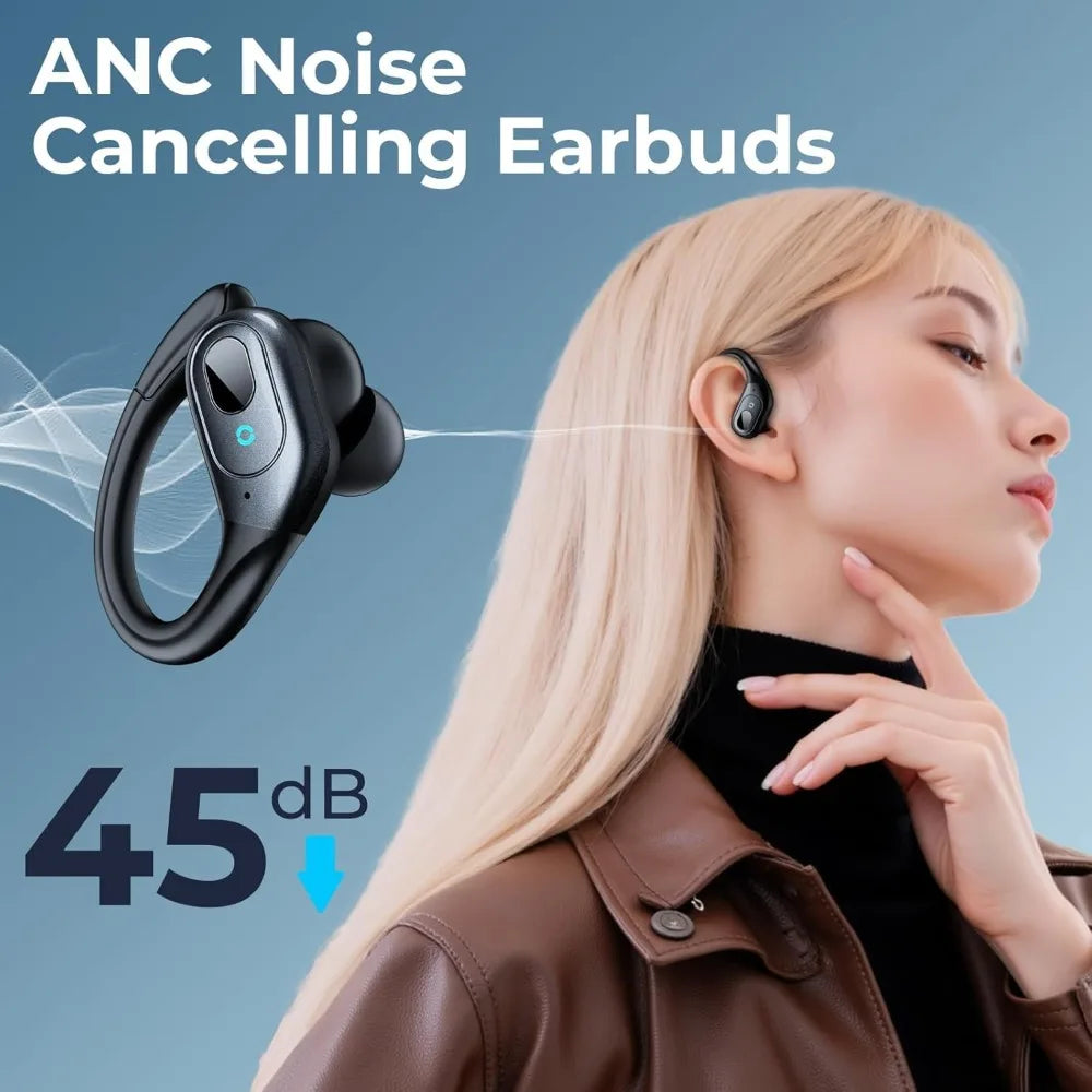Active Noise Cancelling Wireless Earbuds with 90Hrs Playback, Stereo Bass, IPX7 Waterproof for Sports Running Gym Black