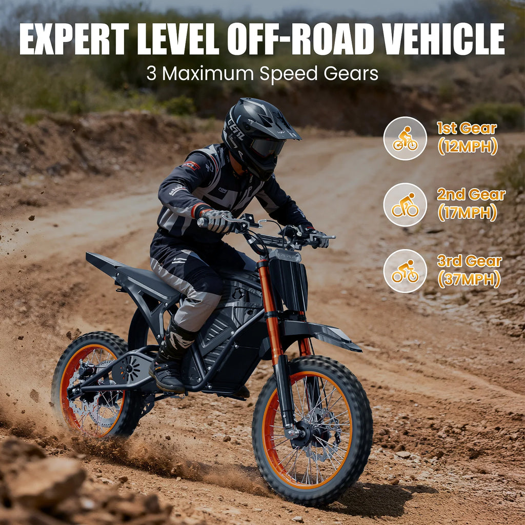 Electric Dirt Bike for Adults, 48V 3000W Peak Power Electric Motorcycle with 14"/12" Fat Tire, 37.5MPH Mountain Off-Road Ebike