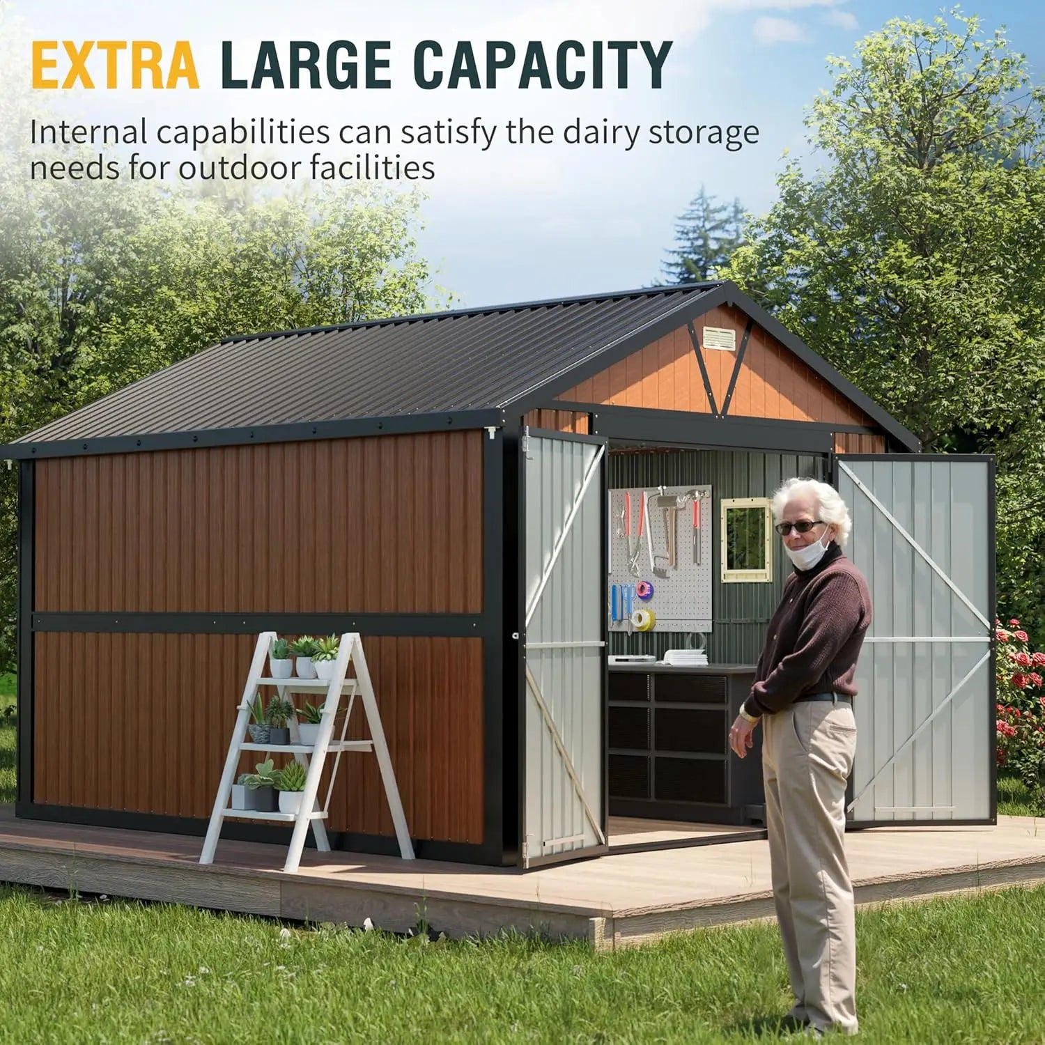 10x12 Ft Outdoor Storage Shed, Extra Large Metal Shed with Lockable Doors, 2 Windows, Outside Steel Tiny House Ideal for Garden,