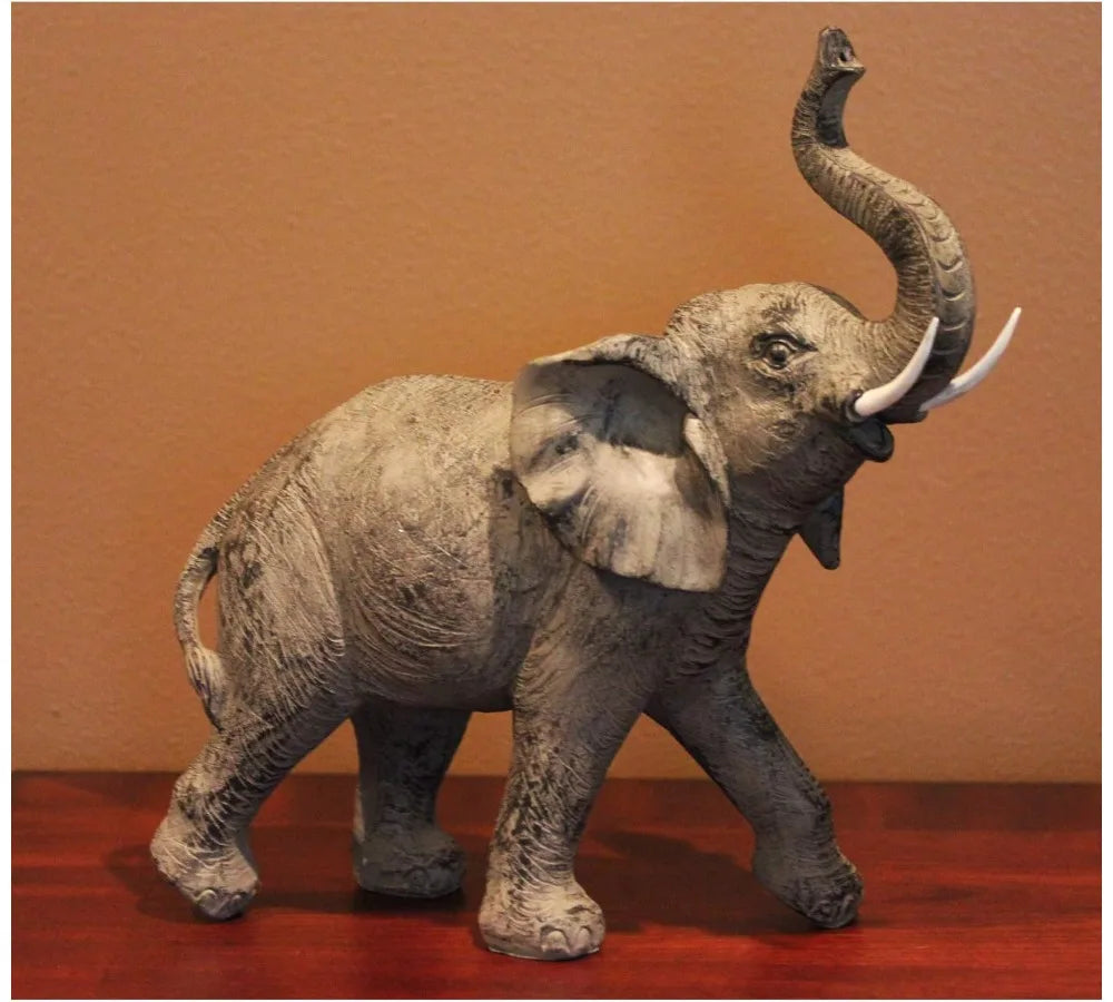 Large 13" African Elephant Statue with Trunk Up, Home Decor Sculpture for Women, Gift for Elephant Lovers