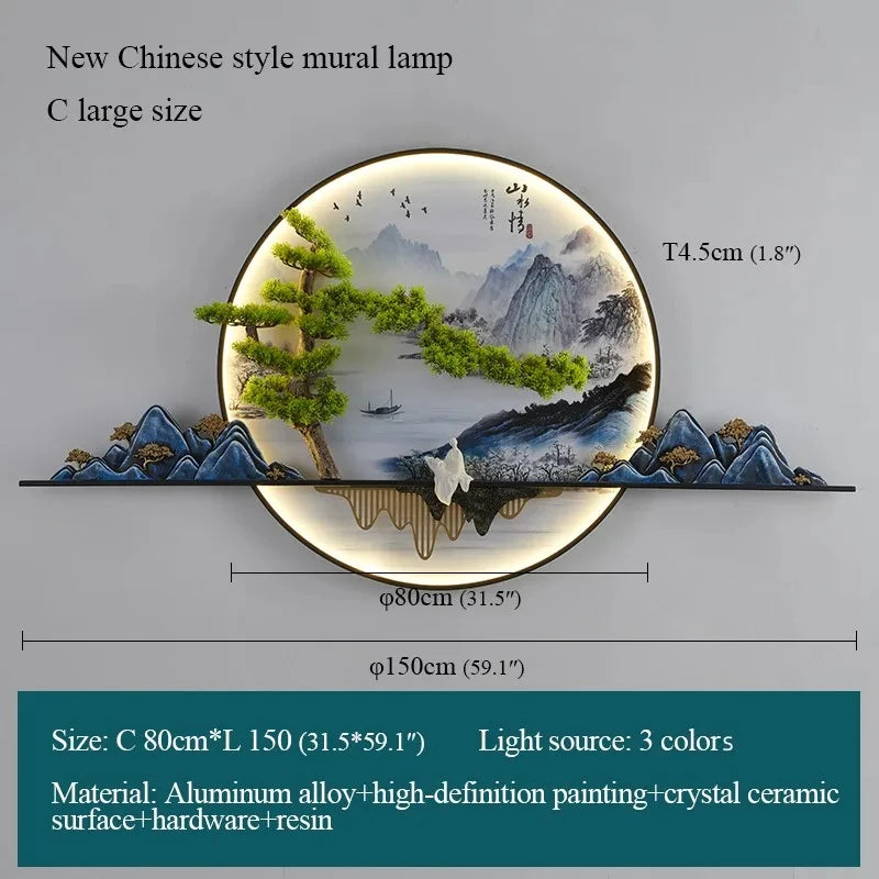 Modern Chinese Picture Creative Landscape Picture Lamp Home Decor Living Room Study Bedroom Wall 3d wall painting with lights