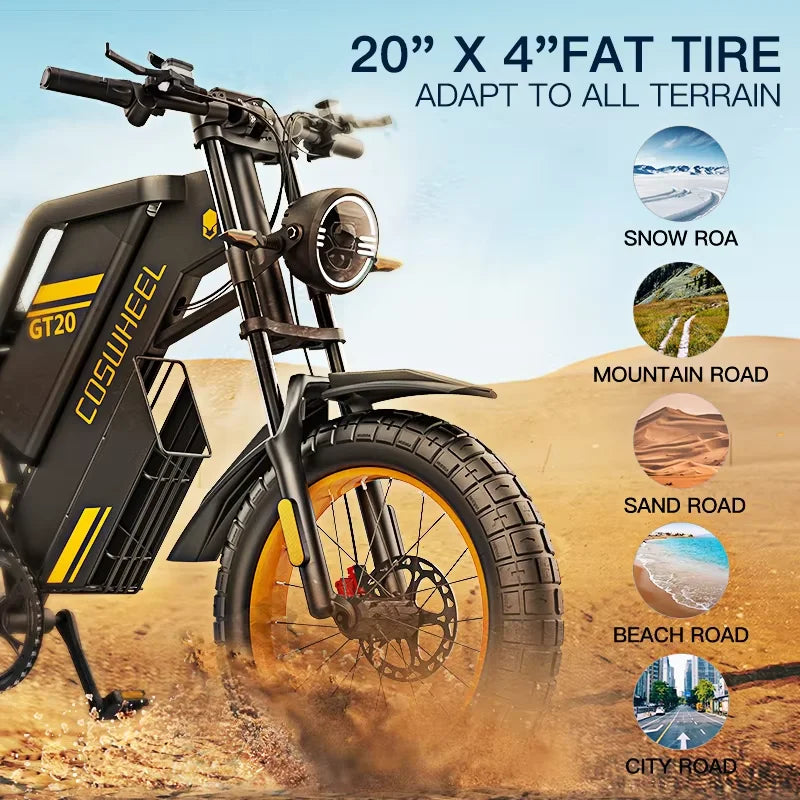 Coswheel Electric bike for Adult 3000W Dual Motor 40AH Battery Off-Road Motorcycle Mountain Bikes 20Inch Electric bike Fatbike