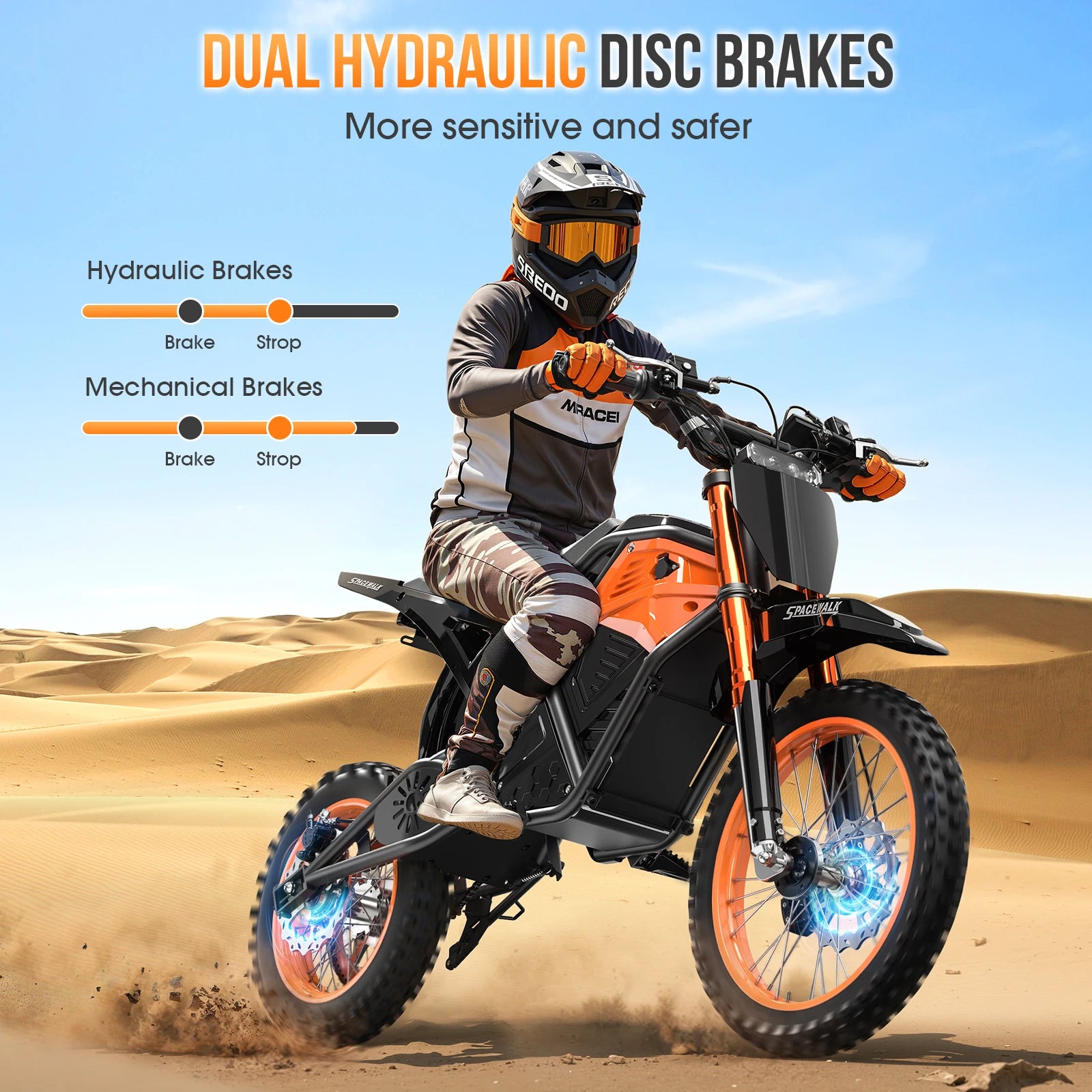 Spacewalk 48V Electric Dirt Bike for Adults, 3000W Peak Power Motor with 14"/12" Fat Tire, 37.5MPH 60 Miles Range Electric bike