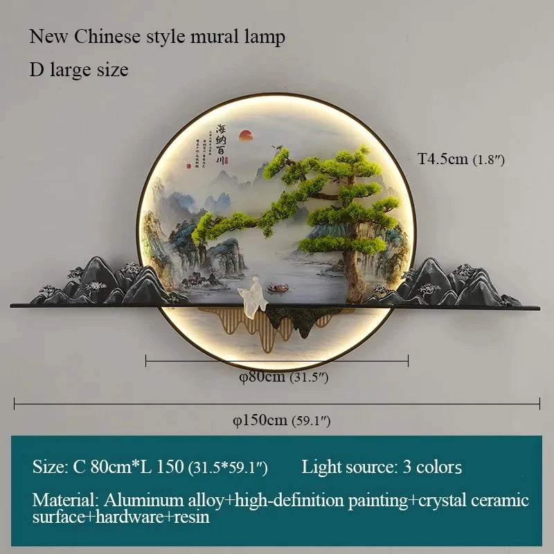 Modern Chinese Picture Creative Landscape Picture Lamp Home Decor Living Room Study Bedroom Wall 3d wall painting with lights
