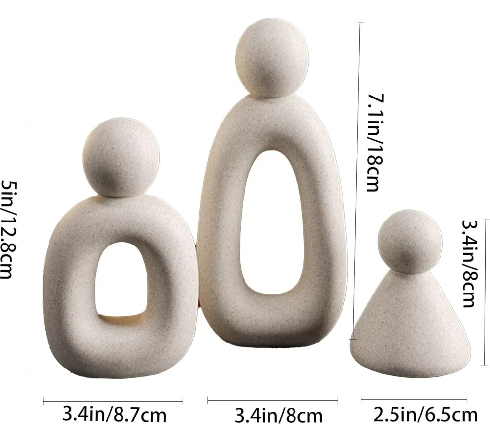 Modern Abstract Family of 3 Sculptures Home Decor Statues for Living Room Bookshelf TV Stand Grey