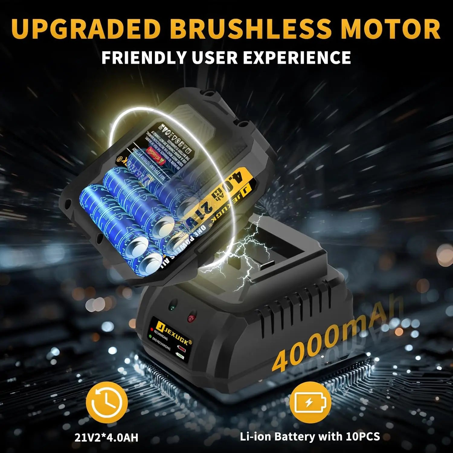 1600Nm Cordless Impact Wrench 21V 1/2' Brushless with 2x4.0Ah Batteries & 6 Sockets