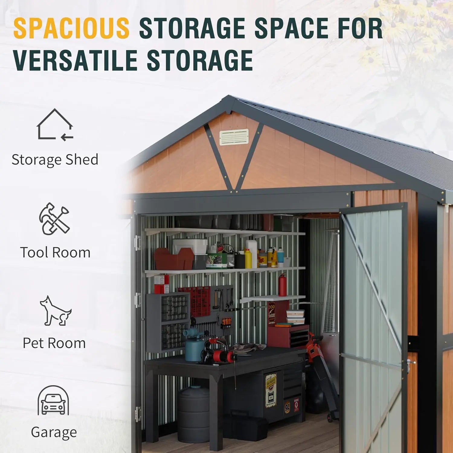 10x12 Ft Outdoor Storage Shed, Extra Large Metal Shed with Lockable Doors, 2 Windows, Outside Steel Tiny House Ideal for Garden,