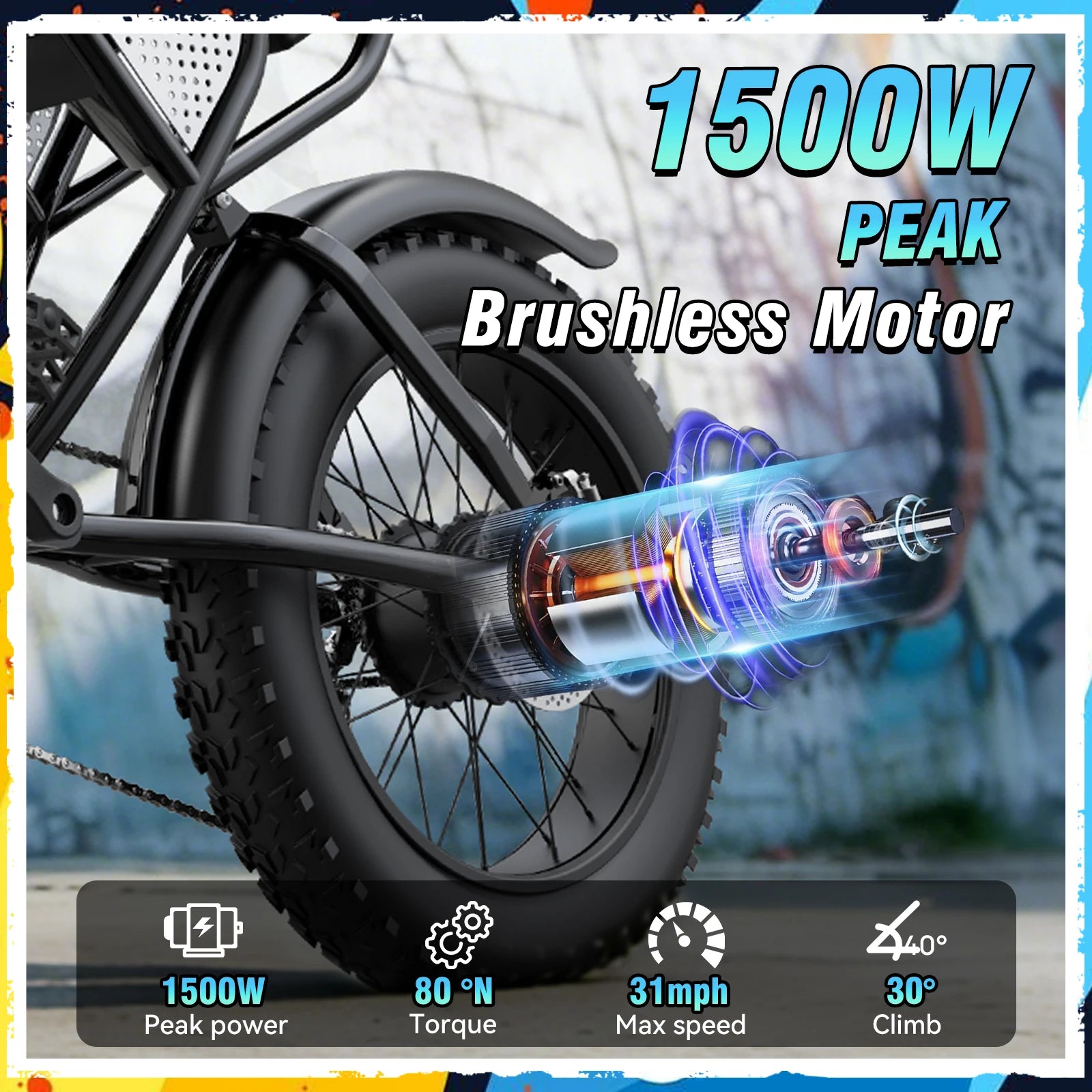 Ridstar Electric Bike for Adults Peak 1500W 31 MPH 48V 15.6AH MINI30 E-Bike Electric Bicycle 20x4" Fat Tire Mountain Bike