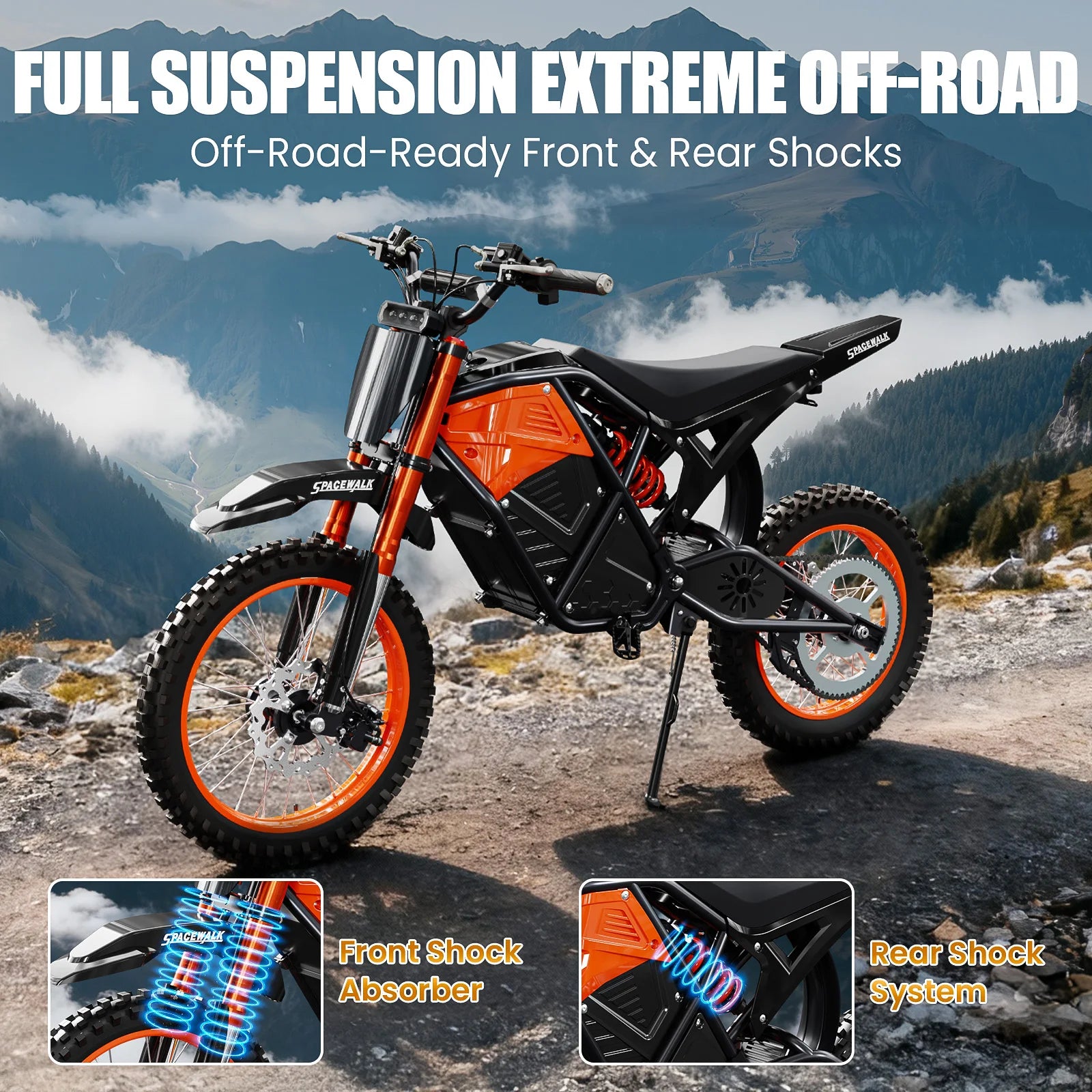 Electric Dirt Bike for Adults, 48V 3000W Peak Power Electric Motorcycle with 14"/12" Fat Tire, 37.5MPH Mountain Off-Road Ebike