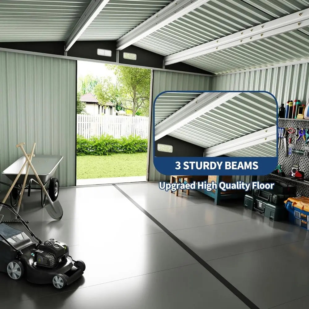 12x12 Outdoor Metal Storage Shed, Secure Lockable Door, Garden & Patio Utility Building with Air Vent