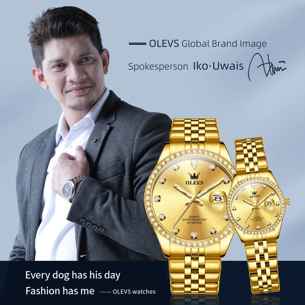 OLEVS Luxury Couple Watches Top Brand Original Quartz Watch for Man Waterproof Luminous Date Stainless Steel Classic Fashion
