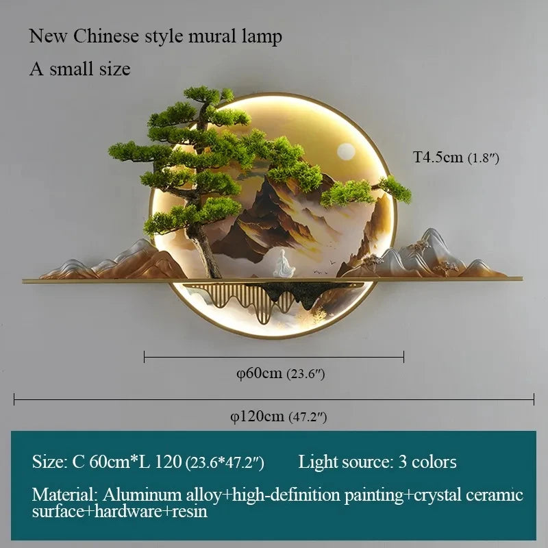 Modern Chinese Picture Creative Landscape Picture Lamp Home Decor Living Room Study Bedroom Wall 3d wall painting with lights