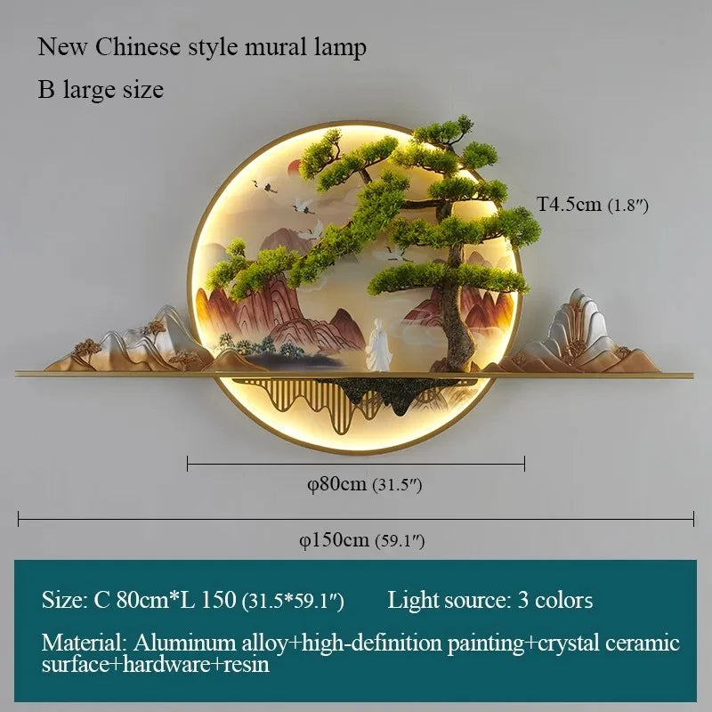 Modern Chinese Picture Creative Landscape Picture Lamp Home Decor Living Room Study Bedroom Wall 3d wall painting with lights