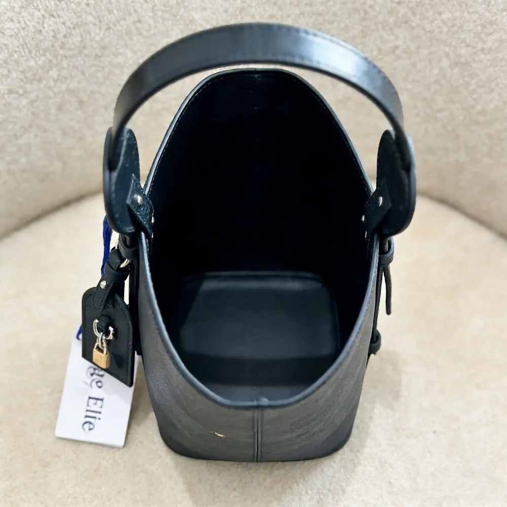Sage Elite Black Leather Bucket Bag Women's Fashion Lock Decor Crossbody Handbag Stylish Daily Casual Purse with Sage Elite Tag