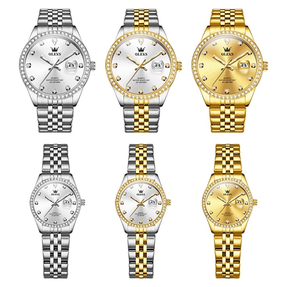 OLEVS Luxury Couple Watches Top Brand Original Quartz Watch for Man Waterproof Luminous Date Stainless Steel Classic Fashion
